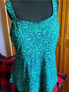 Lands' End Teal Paisley Tankini Bikini Top